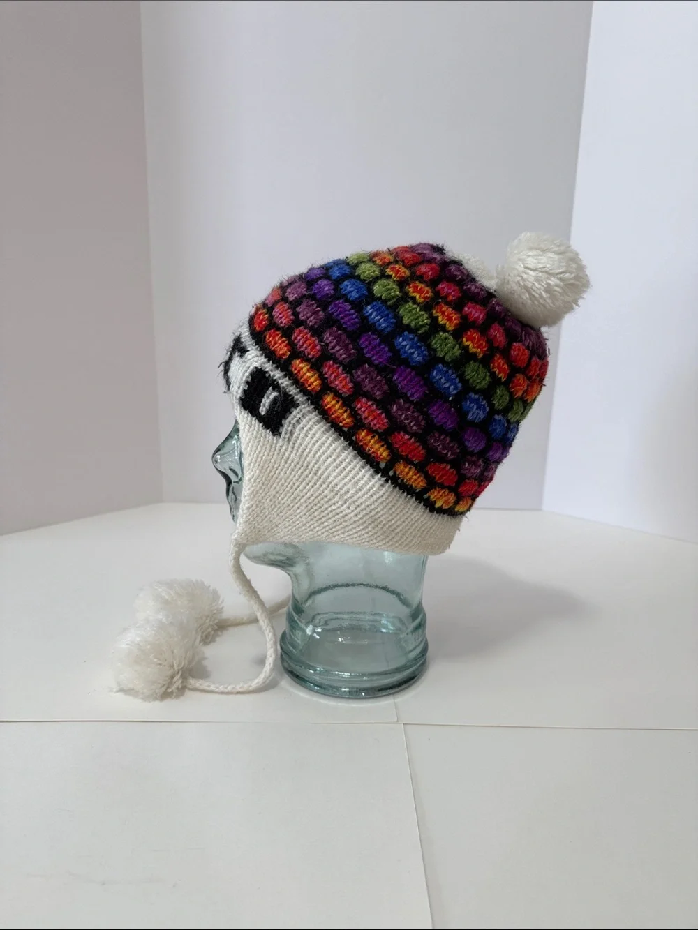 CUSCO Colorful Knit Earflap Beanie with Pom Poms